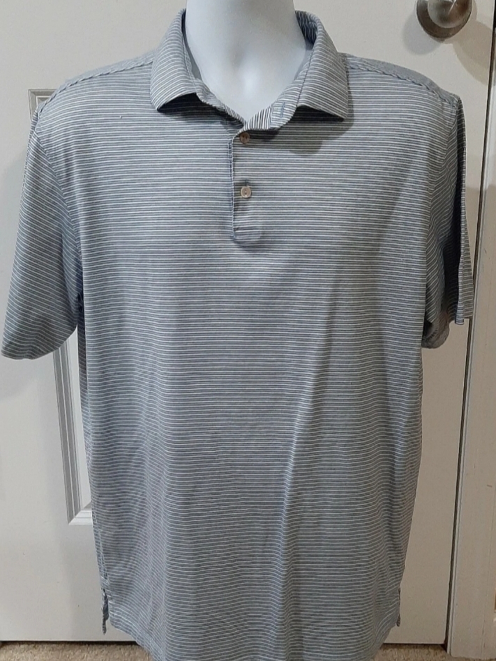 Peter Millar Men's Large Light Blue & White Striped Polo Shirt
